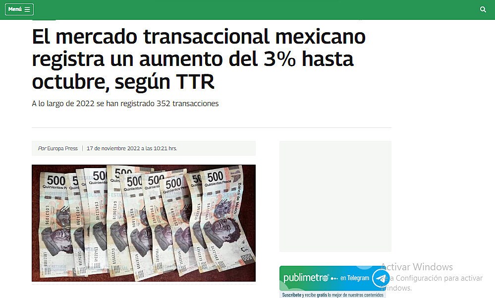 El mercado transaccional mexicano registra un aumento del 3% hasta octubre, segn TTR